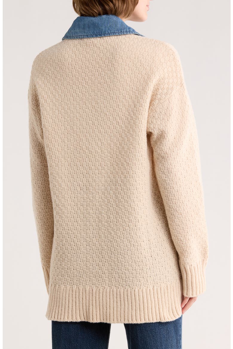 Oversize Denim Trim Cardigan, Alternate, color, CREAM