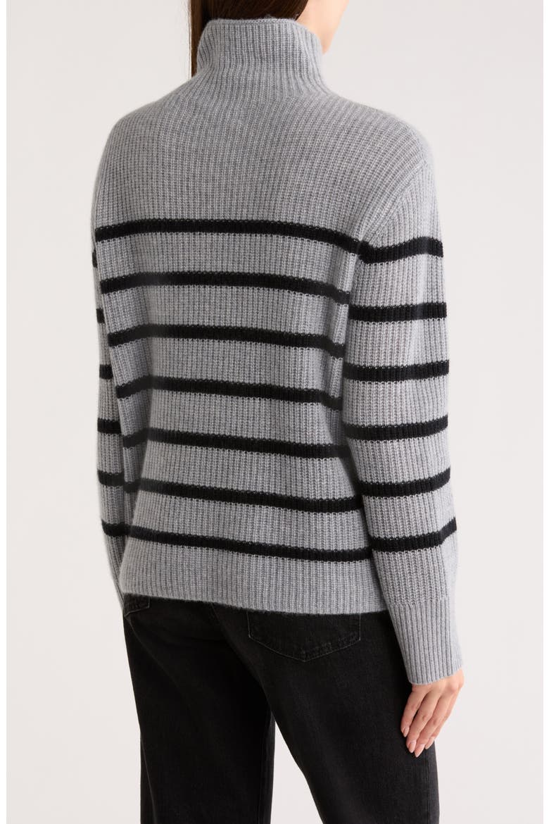 Cashmere Stripe Mock Neck Ribbed Sweater, Alternate, color, GREY HEATHER- BLACK STRIPE