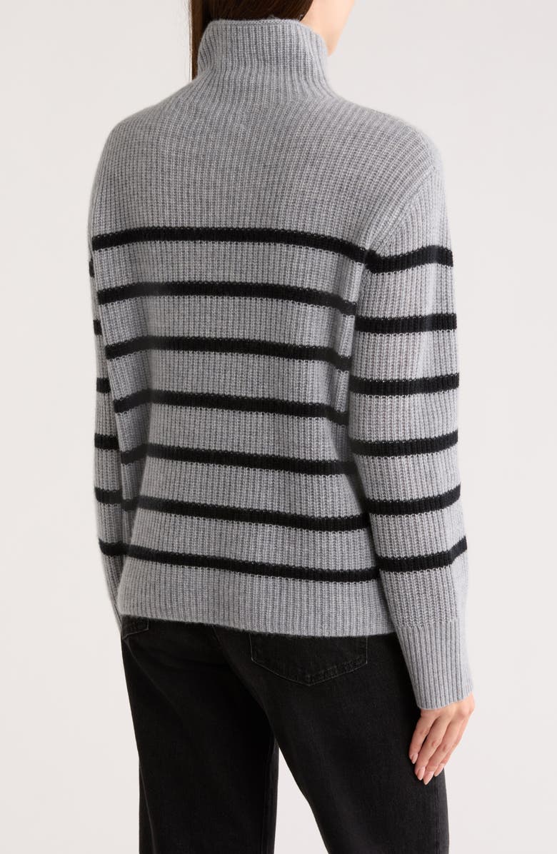 Nordstrom Cashmere Stripe Mock Neck Ribbed Sweater, Alternate, color, Grey Heather- Black Stripe