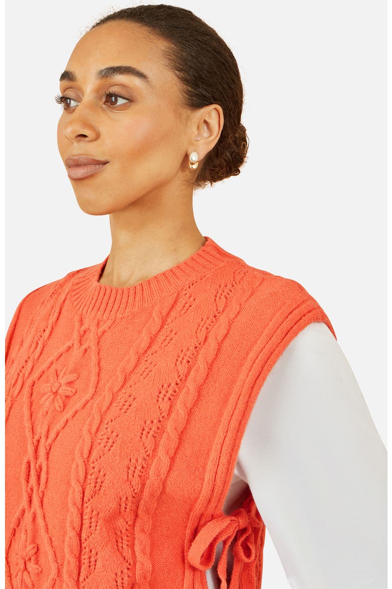 Floral Cable Knit Side Tie Pullover, Alternate, color, Orange