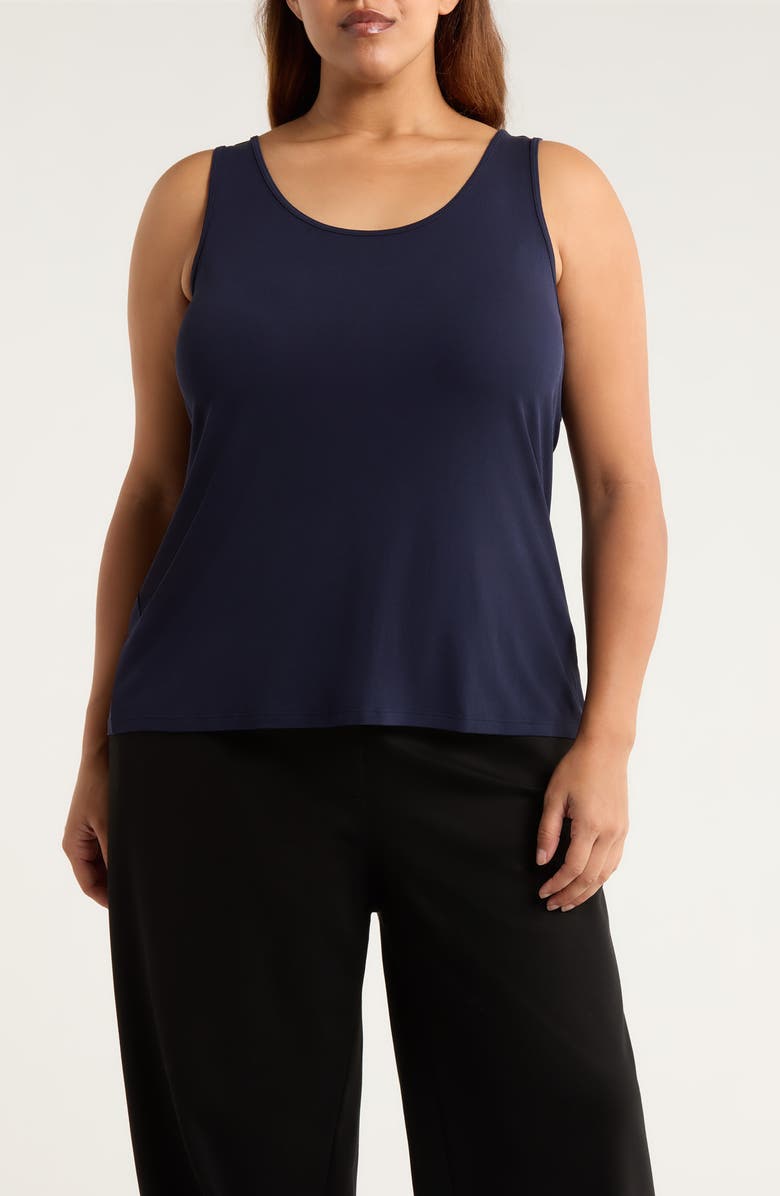 Eileen Fisher Slim Fit Scoop Neck Silk Tank, Main, color, Ink