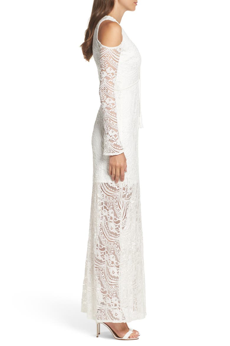 Lace-Up Cold Shoulder Gown, Alternate, color, WHITE