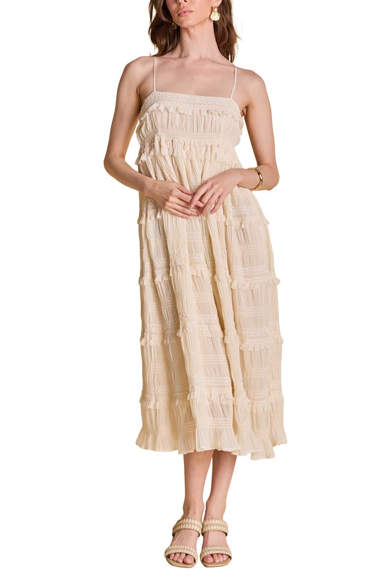 Smocked Ruffle Sleeveless Maxi Dress, Main, color, CREAM