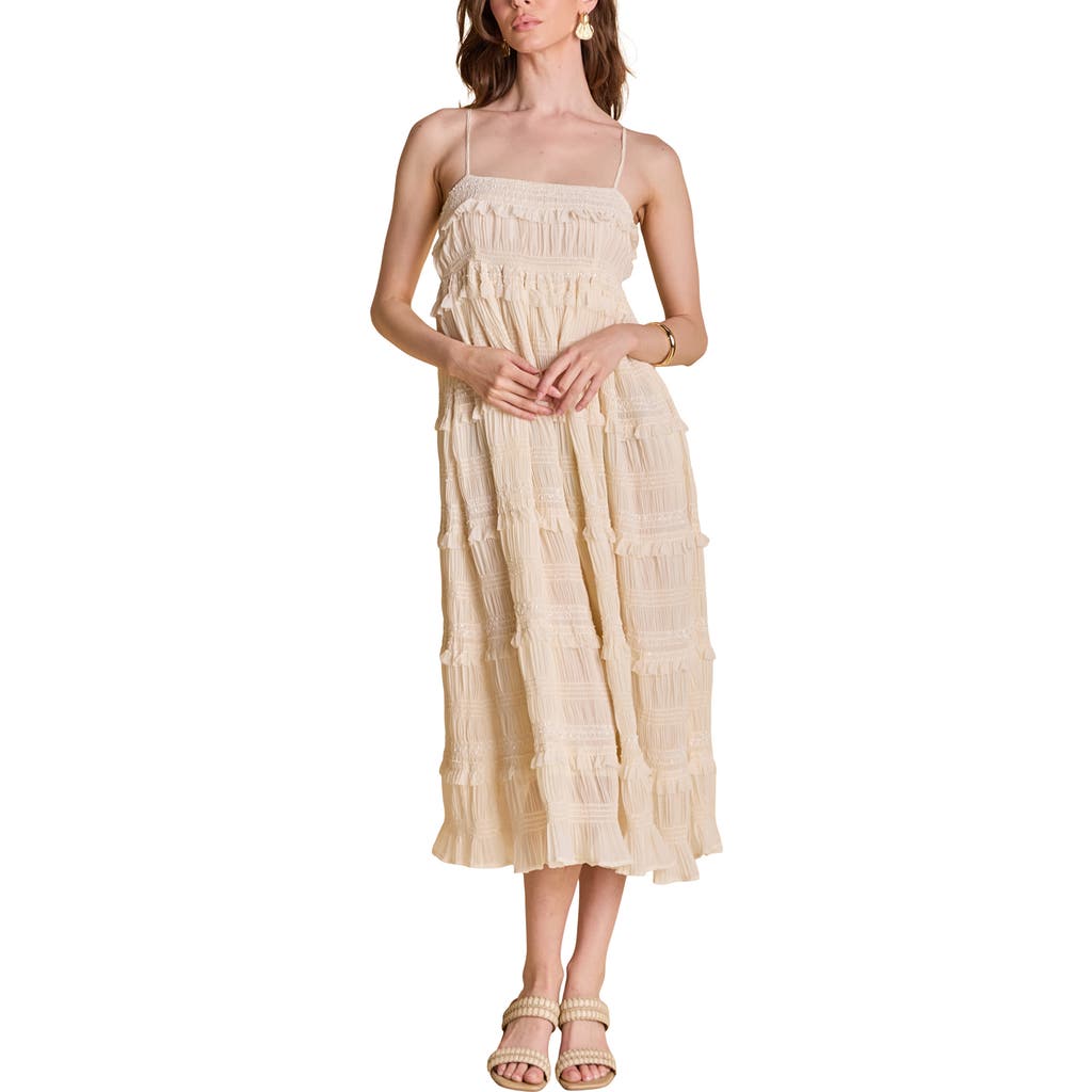 ENGLISH FACTORY ENGLISH FACTORY SMOCKED RUFFLE SLEEVELESS MAXI DRESS