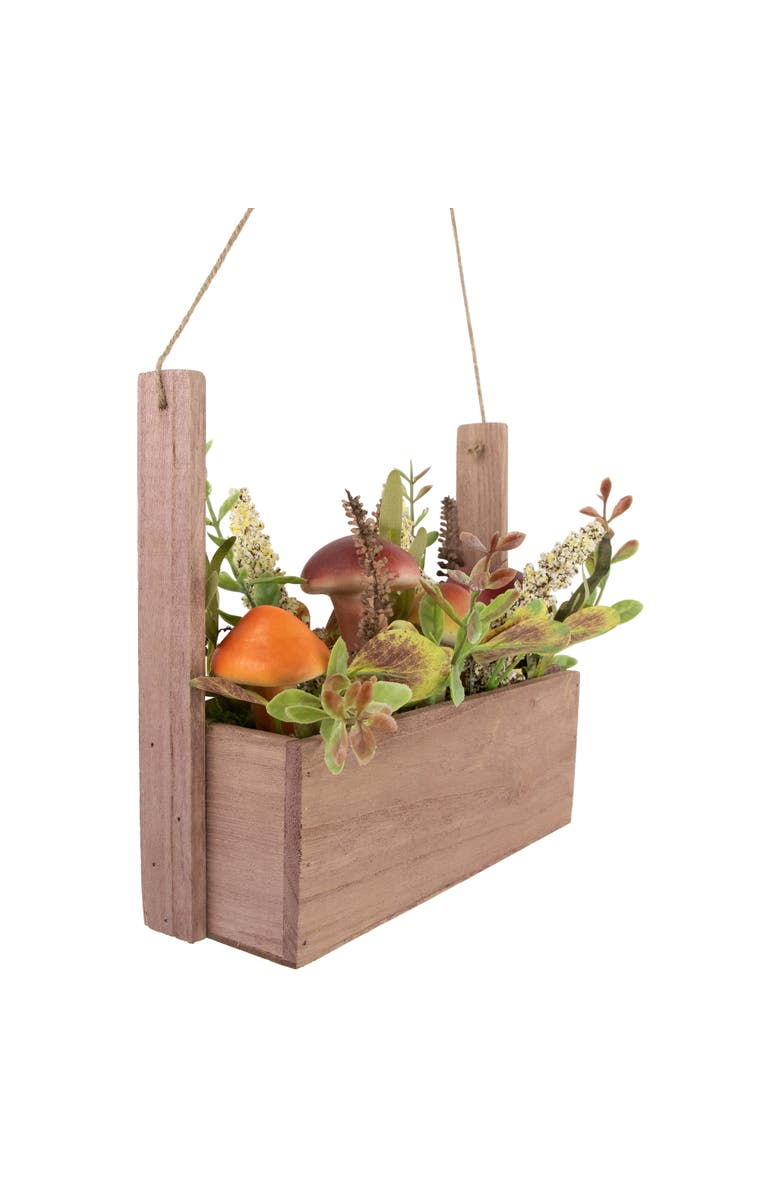 Northlight Mushroom and Foliage Wooden Box Artificial Fall Harvest Hanging Arrangement - 19", Alternate, color, 