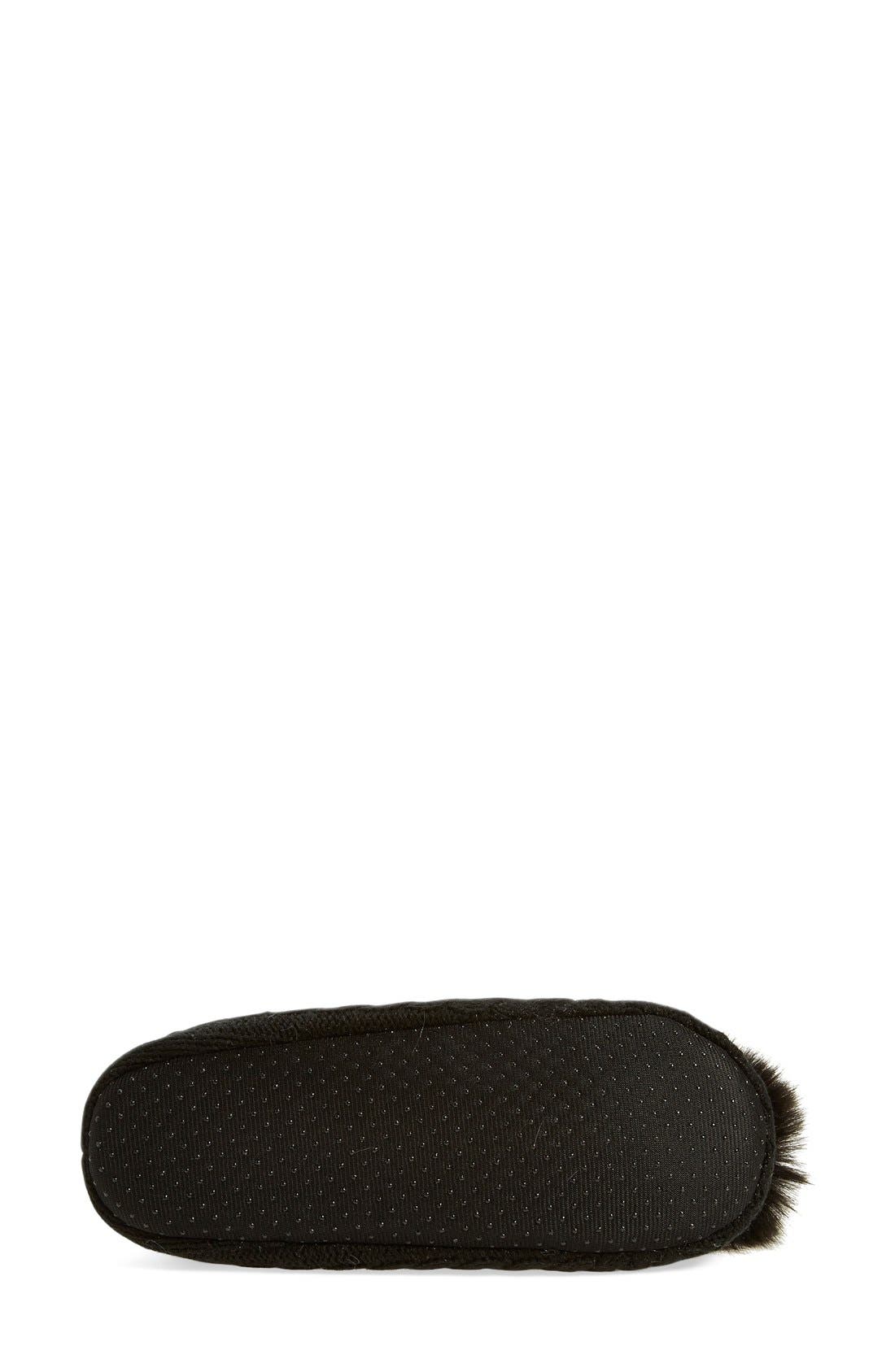 Faux Fur Pompom Knit Slippers, Alternate, color, BLACK