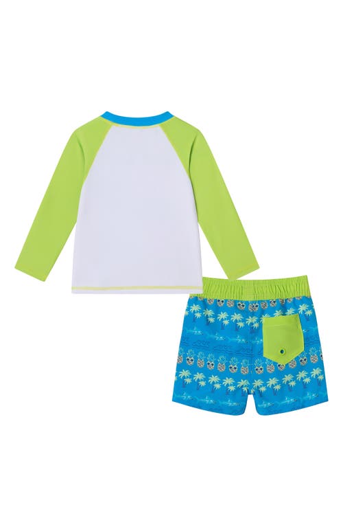 Andy & Evan Long Sleeve Rashguard & Swim Trunks Set In White Lime