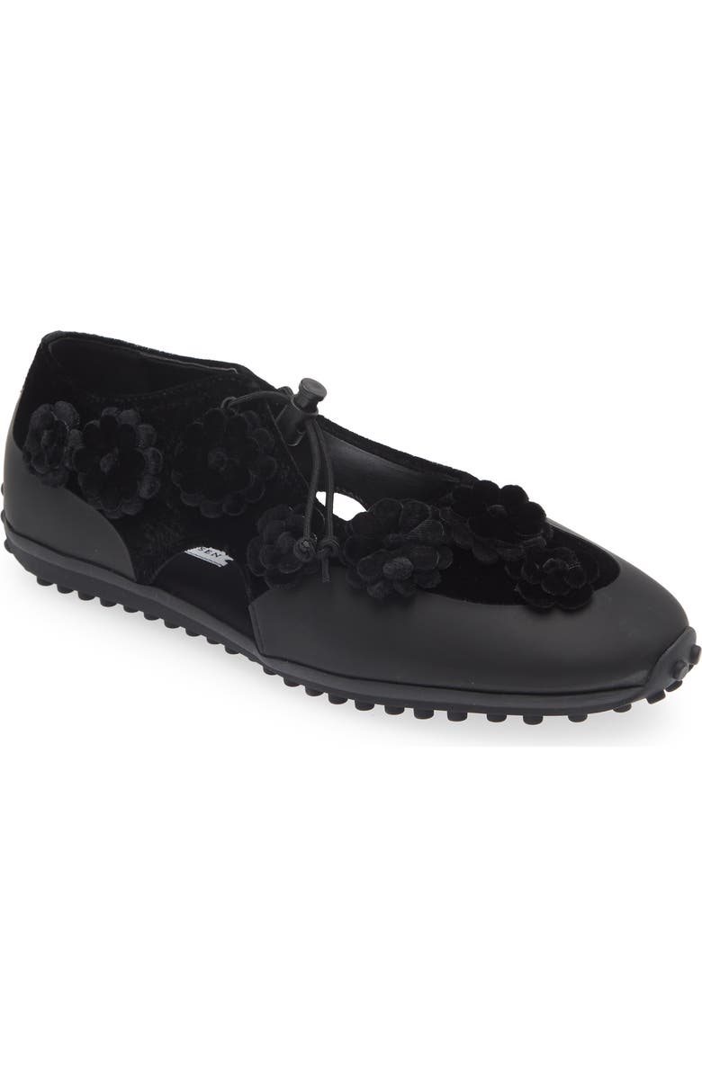 Cecilie Bahnsen Shay Floral Appliqué Flat, Main, color, Black