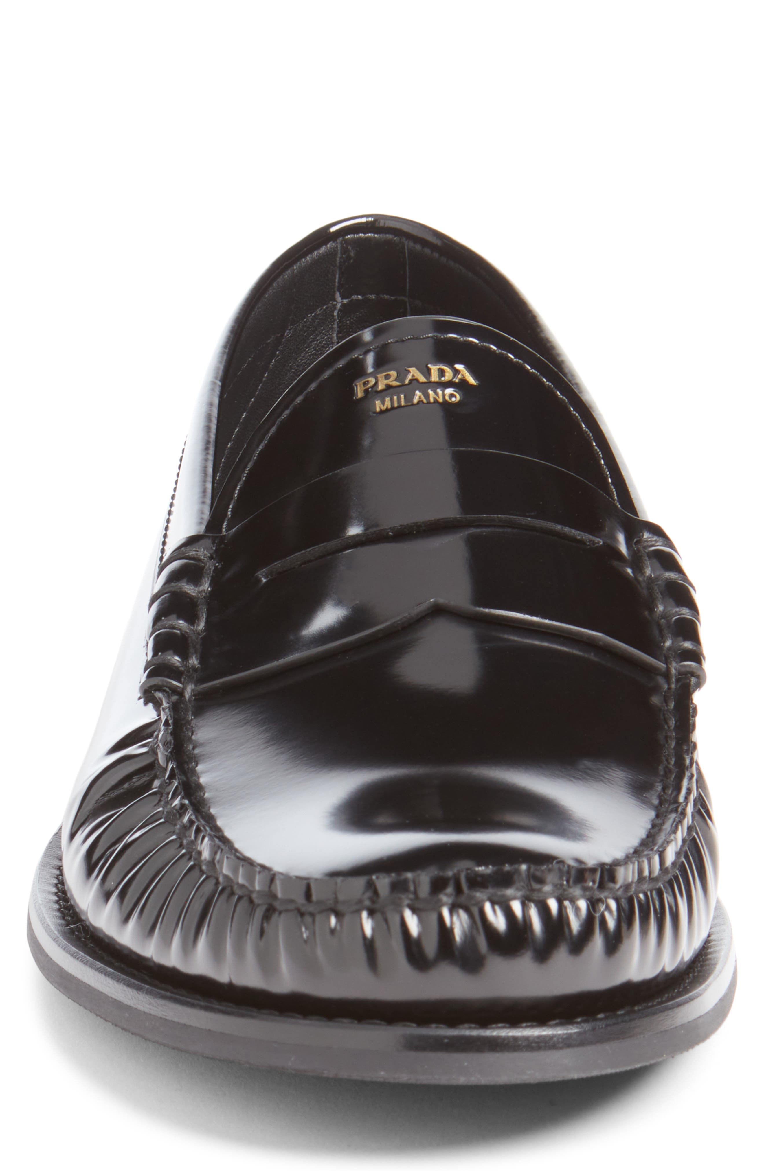 Prada Spazzalato Penny Loafer, Alternate, color, Nero