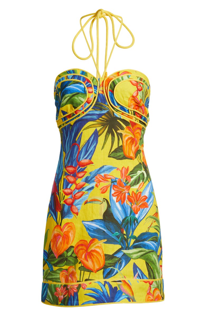 FARM Rio Bright Nature Linen Halter Minidress, Alternate, color, Yellow