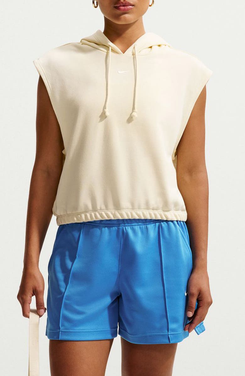 Nike Phoenix Cap Sleeve Cotton Blend Hoodie, Main, color, Alabaster/ Sail