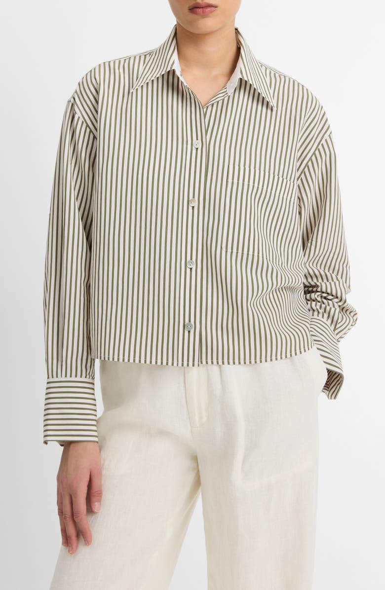 Vince Till Stripe Crop Shirt, Main, color, Herbaria/Off White