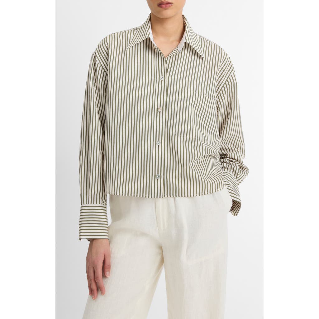 Vince Till Stripe Crop Shirt in Herbaria/off White at Nordstrom Rack, Size X-Large