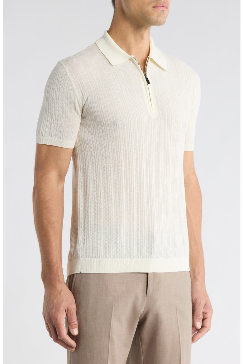 Textured Quarter Zip Polo, Alternate, color, OFF WHITE