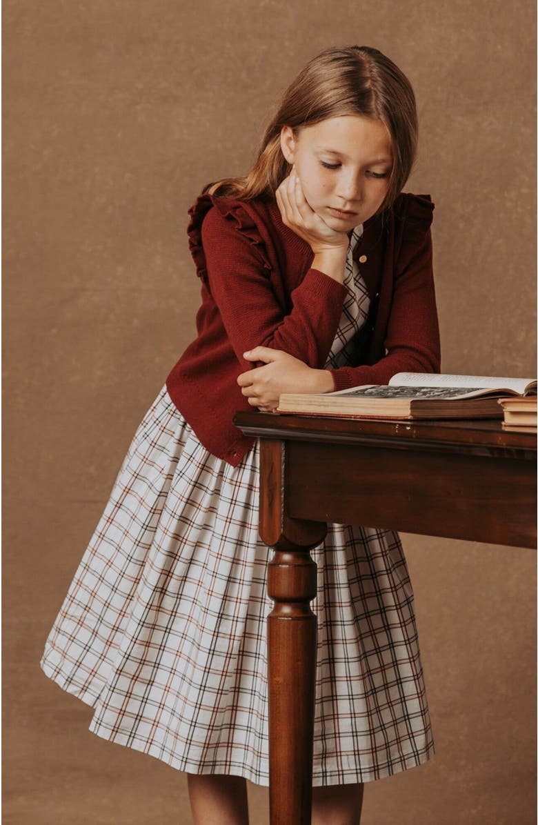 Hope & Henry Girls' Organic Milano Ruffle Cardigan, Kids, Alternate, color, Oxblood