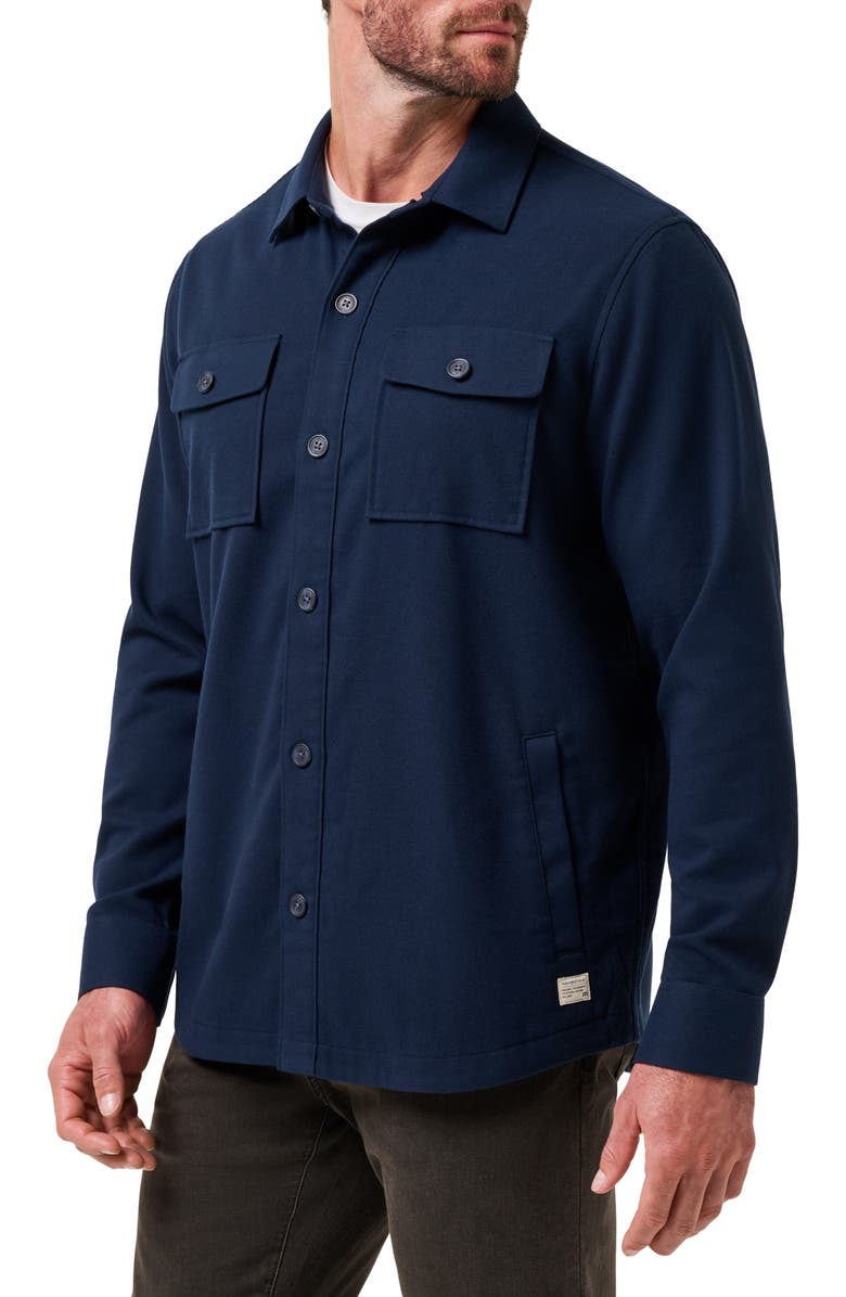 TravisMathew Wanna Bet Stretch Poplin Button-Up Shirt Jacket, Alternate, color, Total Eclipse