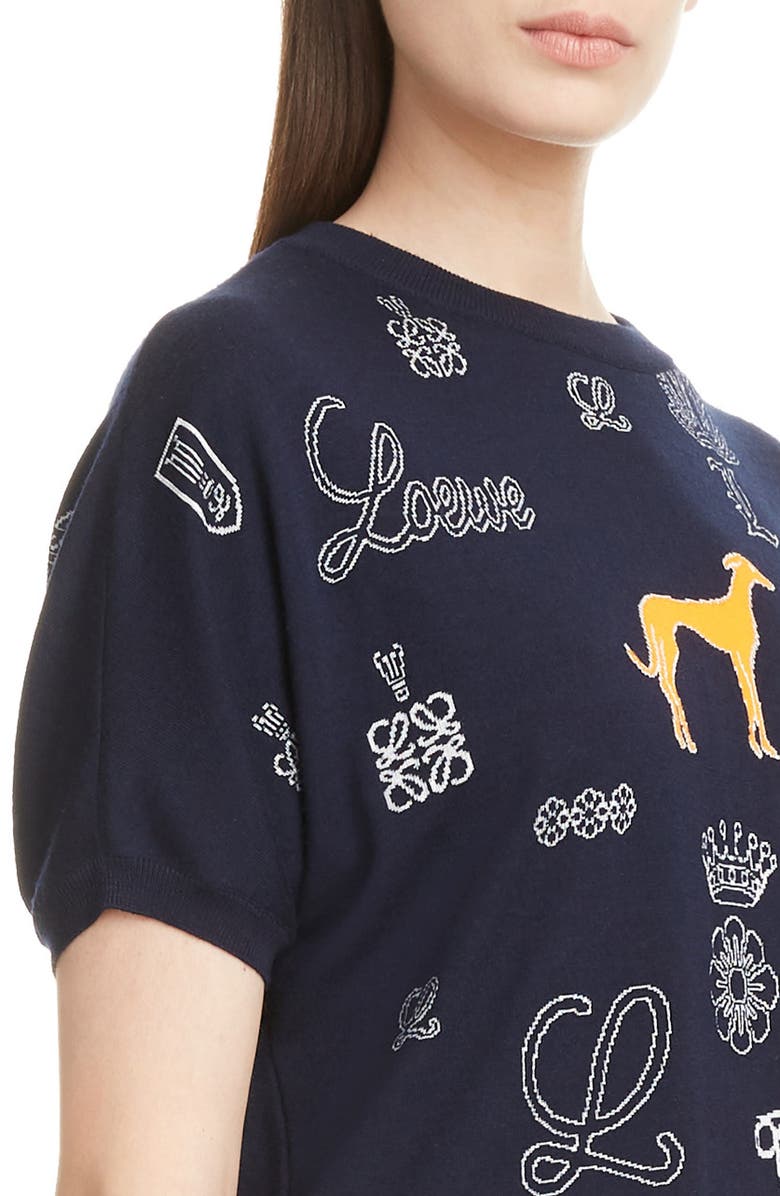 Loewe Dog & Logo Knit Crop Sweater, Alternate, color,