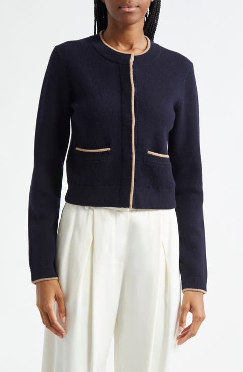 Tipped Wool & Cashmere Snap-Up Cardigan