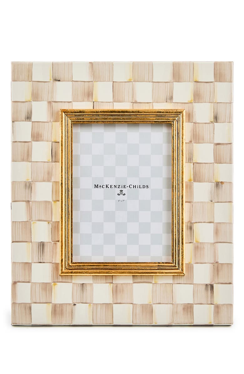 MACKENZIE CHILDS Mocha Check Enameled Steel 5 x 7-Inch Picture Frame, Main, color, Mocha