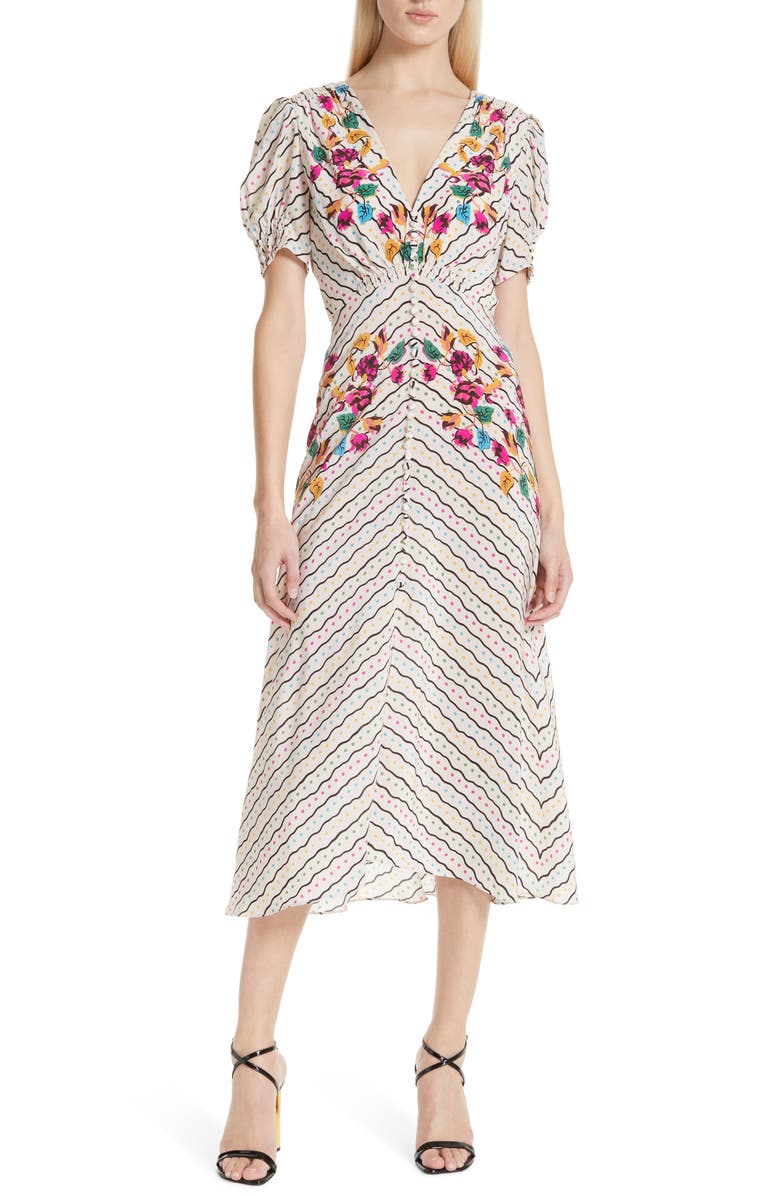 SALONI Lea Silk Midi Dress, Main, color, 