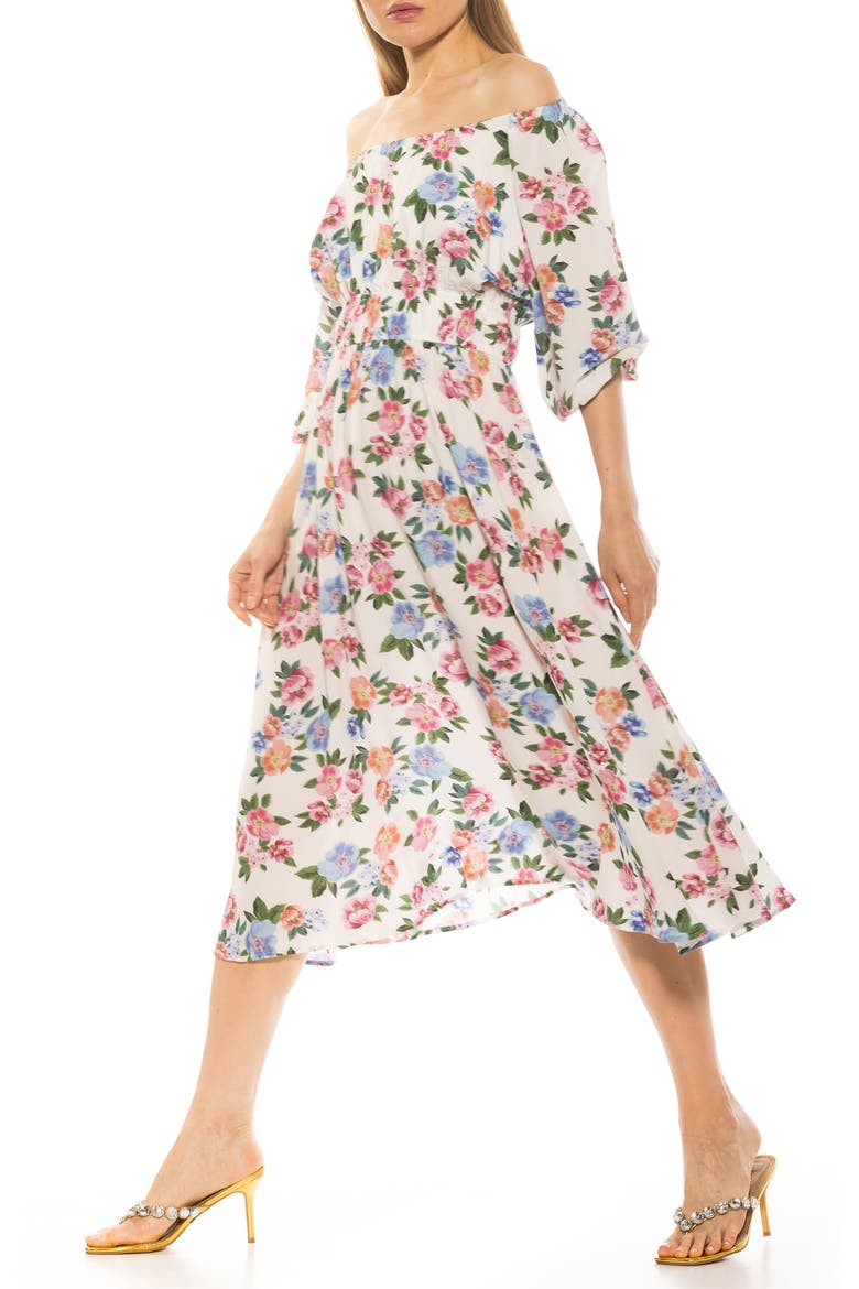 Emily Balloon Sleeve Fit & Flare Midi Dress, Alternate, color, IVORY FLORAL