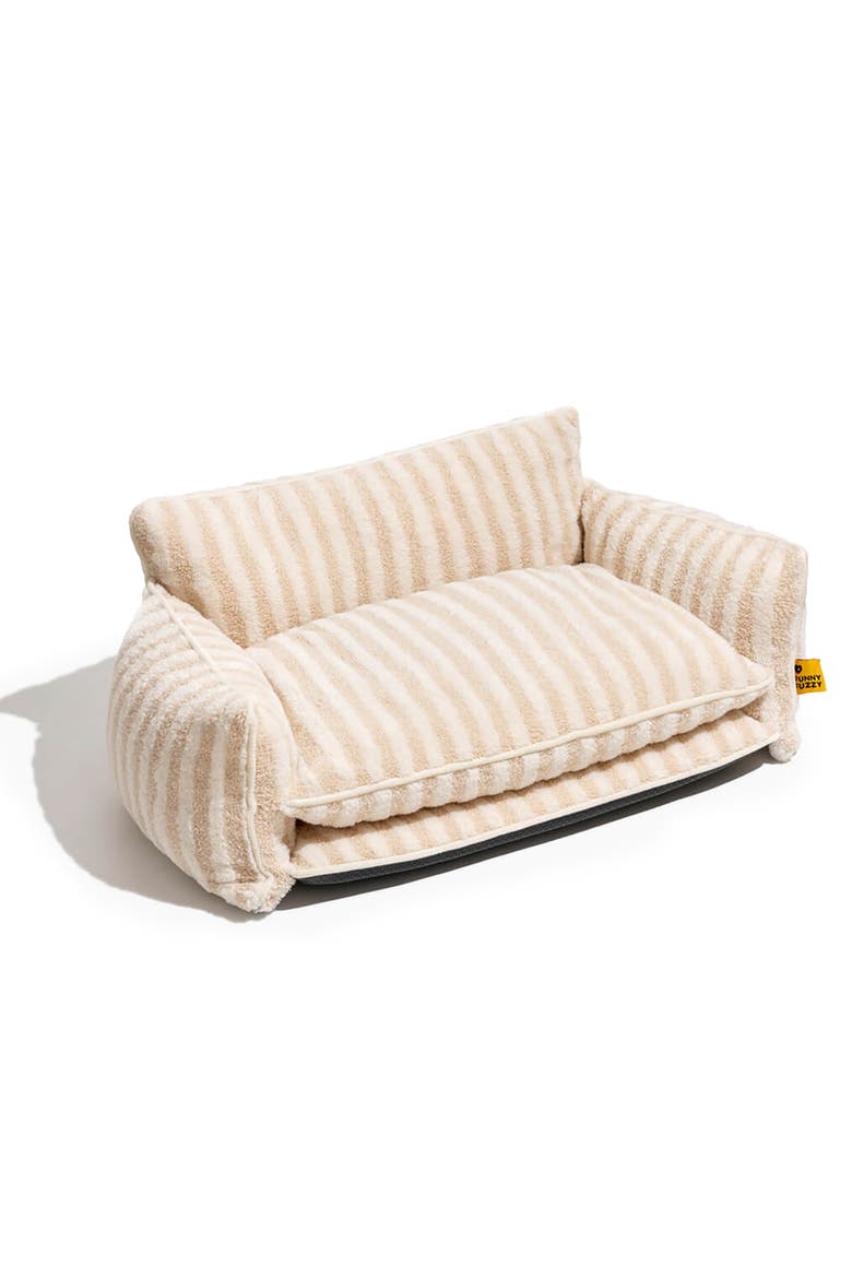 Striped Faux Lambswool Double Layer Pet Sofa Bed, Main, color, Beige
