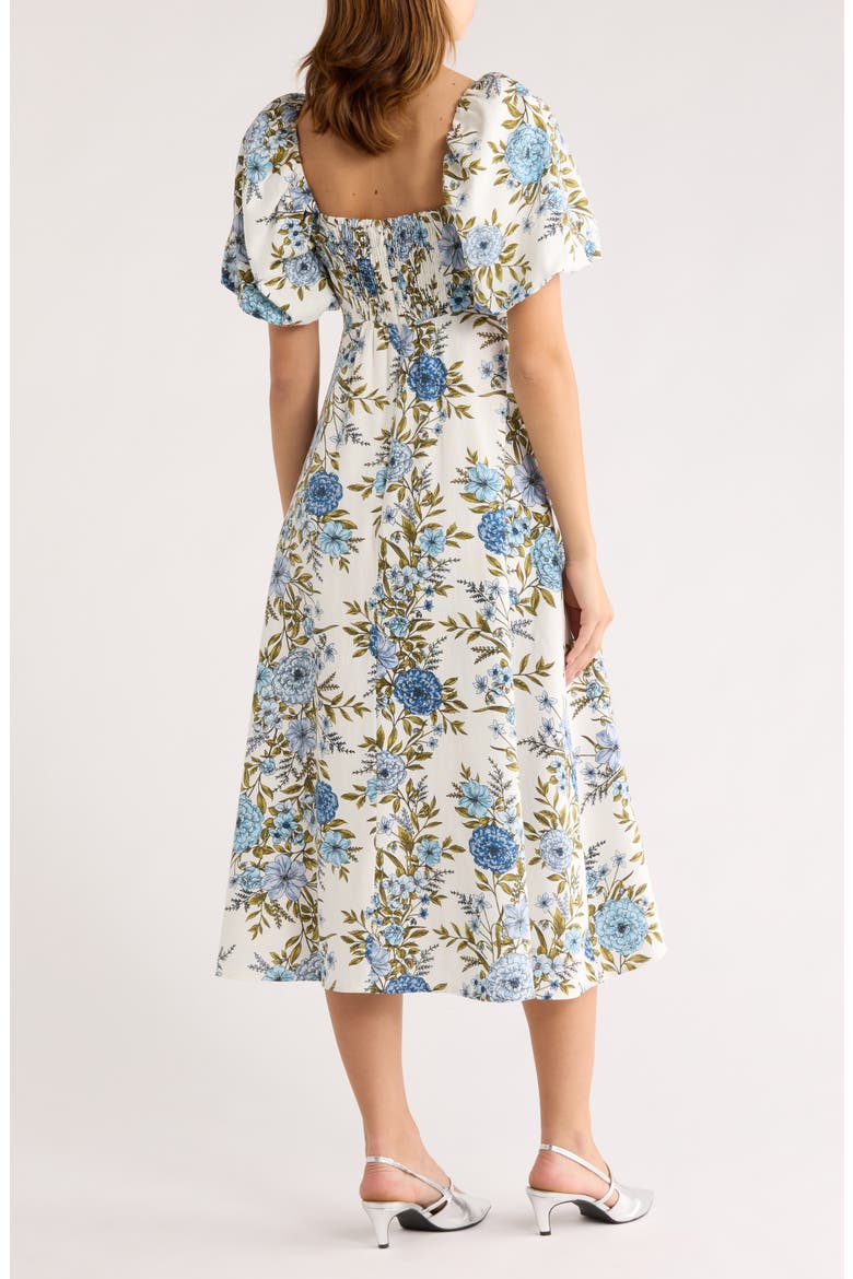 Twist Bodice Midi Dress, Alternate, color, BLUE GARDEN TRELLIS