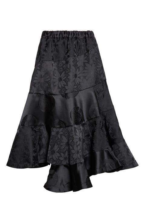 Floral Jacquard Tiered Midi Skirt