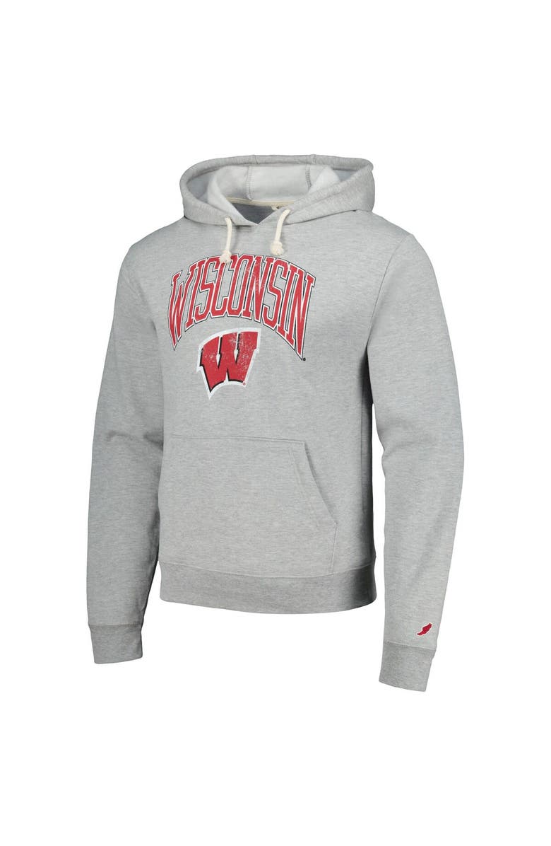 LEAGUE COLLEGIATE WEAR Men's League Collegiate Wear  Heather Gray Wisconsin Badgers Tall Arch Essential Pullover Hoodie, Alternate, color, 
