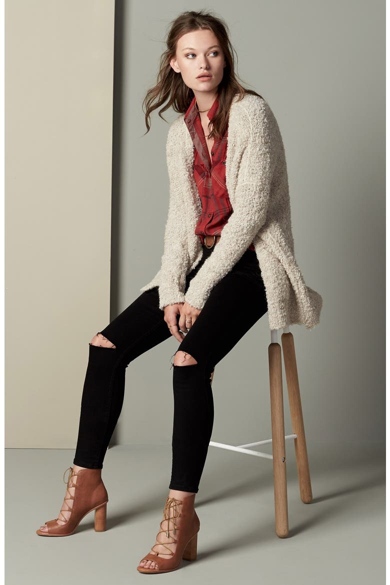 Bouclé V-Neck Cardigan, Alternate, color, IVORY
