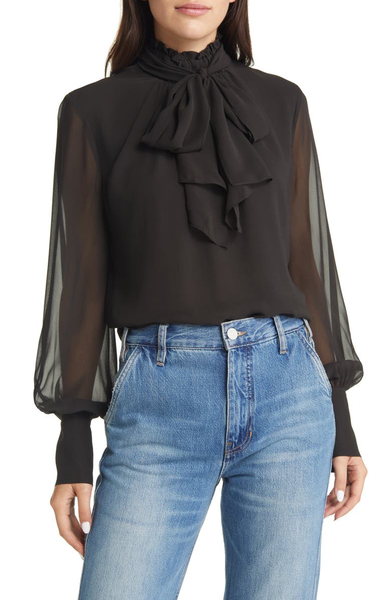 FRAME Silk Chiffon Bow Blouse, Main, color,