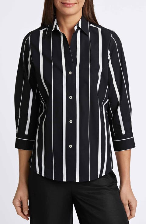 Paityn Stripe Three-Quarter Sleeve Cotton Button-Up Shirt