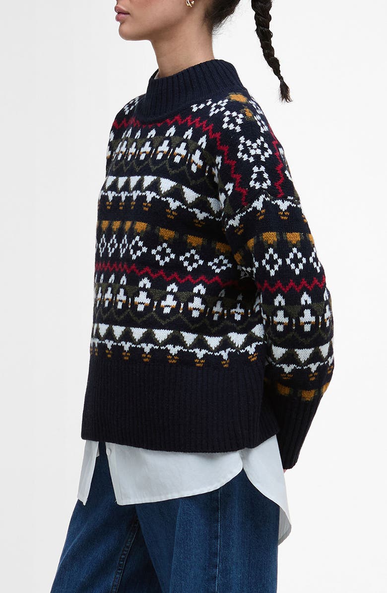 Barbour Larisa Fair Isle Wool & Cotton Blend Sweater, Alternate, color, Navy