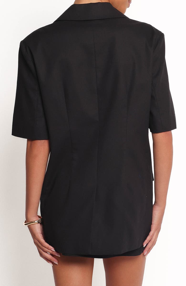 Petal & Pup Brielle Short Sleeve Cotton & Linen Blazer, Alternate, color, Black