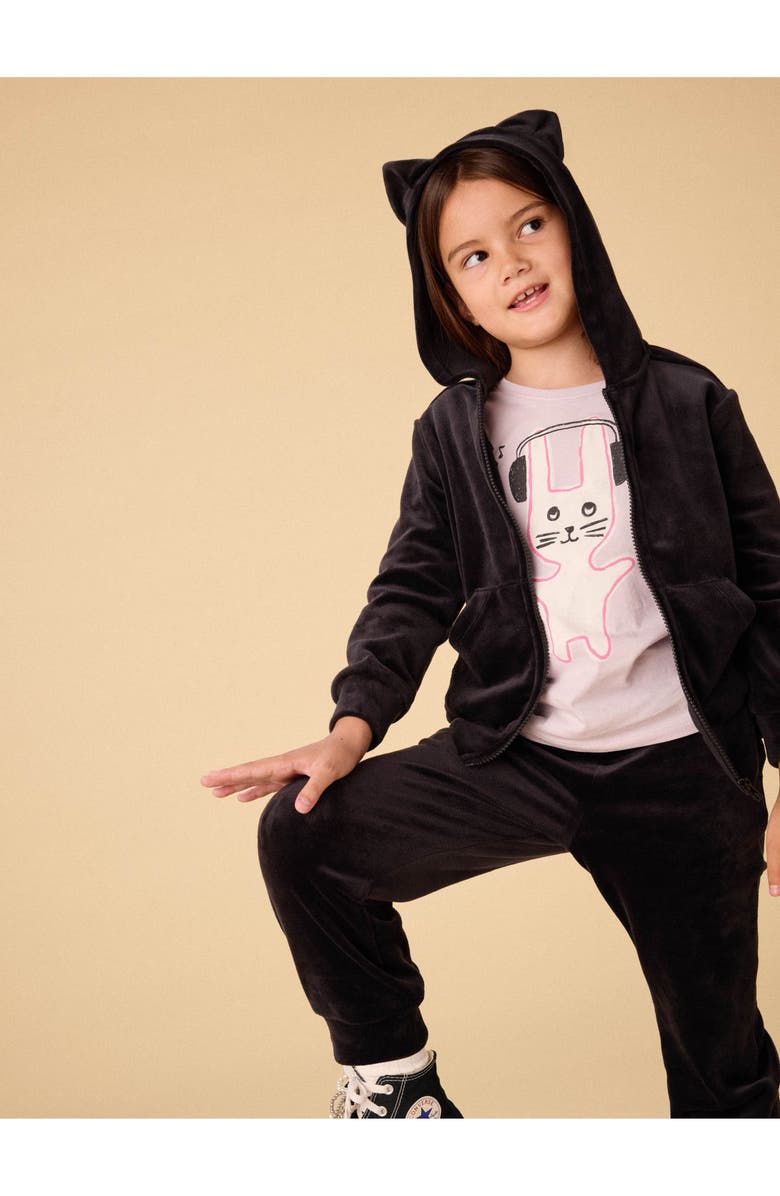 Tea Collection Cat Ears Velour Hoodie, Alternate, color, Jet Black