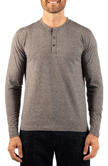 Tailorbyrd Brushed Melange Long Sleeve Henley In Dark Grey