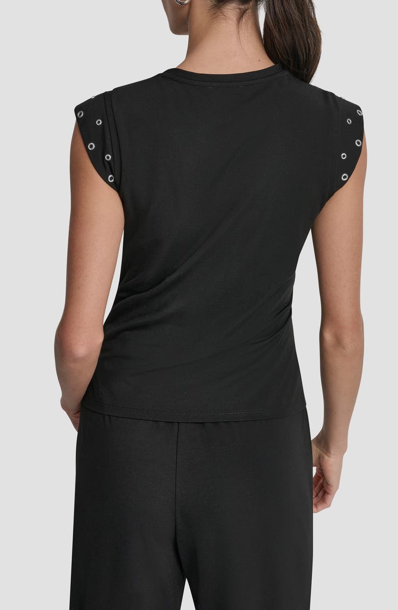 DKNY Grommet Trim Ponte Knit Top, Alternate, color, Black