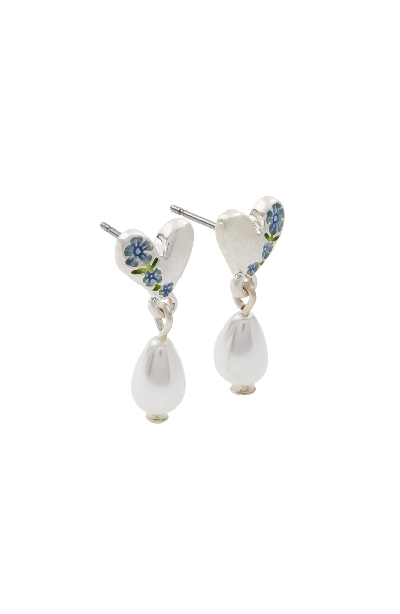 Fable England Forget-Me-Not Heart & Pearl Earrings Silver, Alternate, color, Blue & Silver