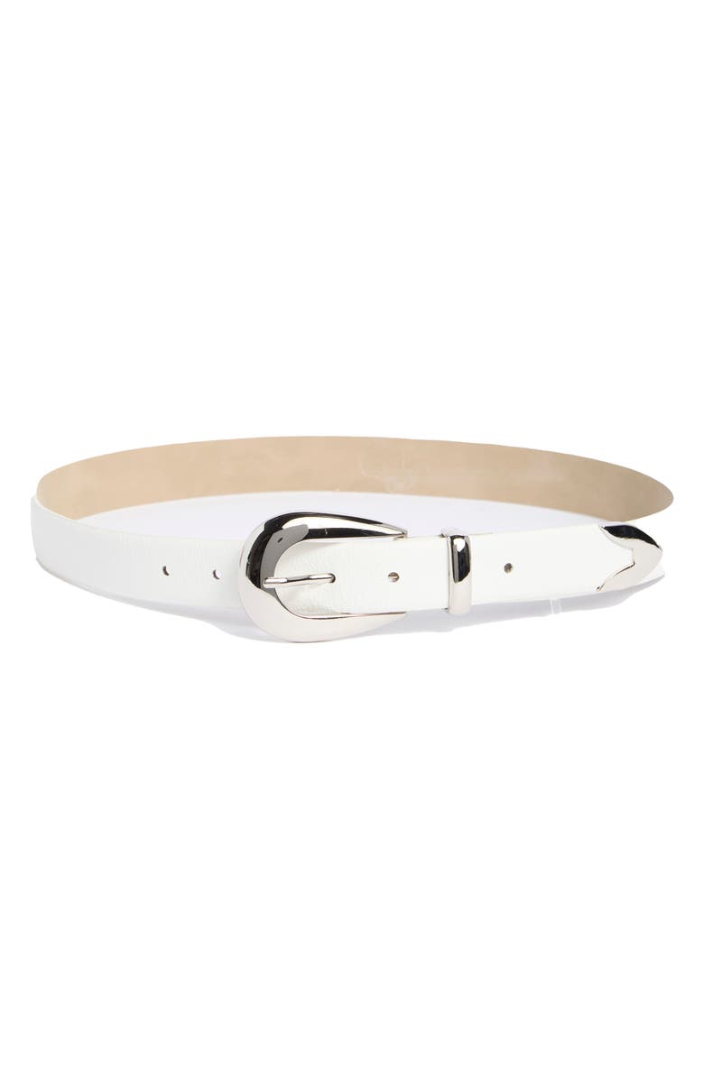 Vince Camuto Curved Buckle Faux Leather Belt, Main, color, White Silver