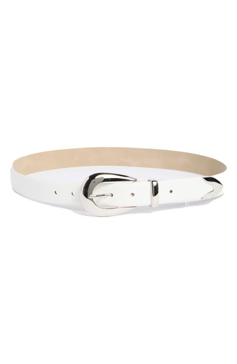 Curved Buckle Faux Leather Belt