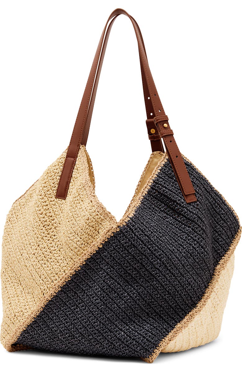 Reiss Farrah Raffia Effect Colorblock Tote, Main, color, Navy