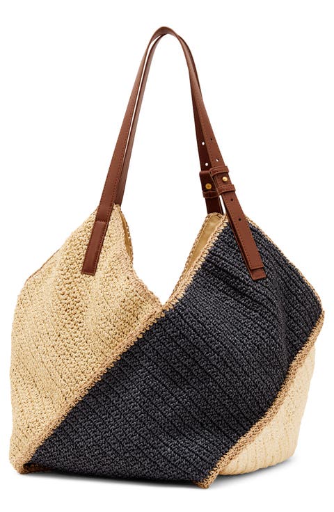 Farrah Raffia Effect Colorblock Tote