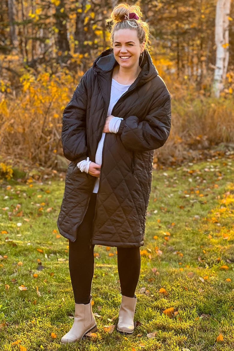 Quilted Long Puffer Jacket, Alternate, color, Black