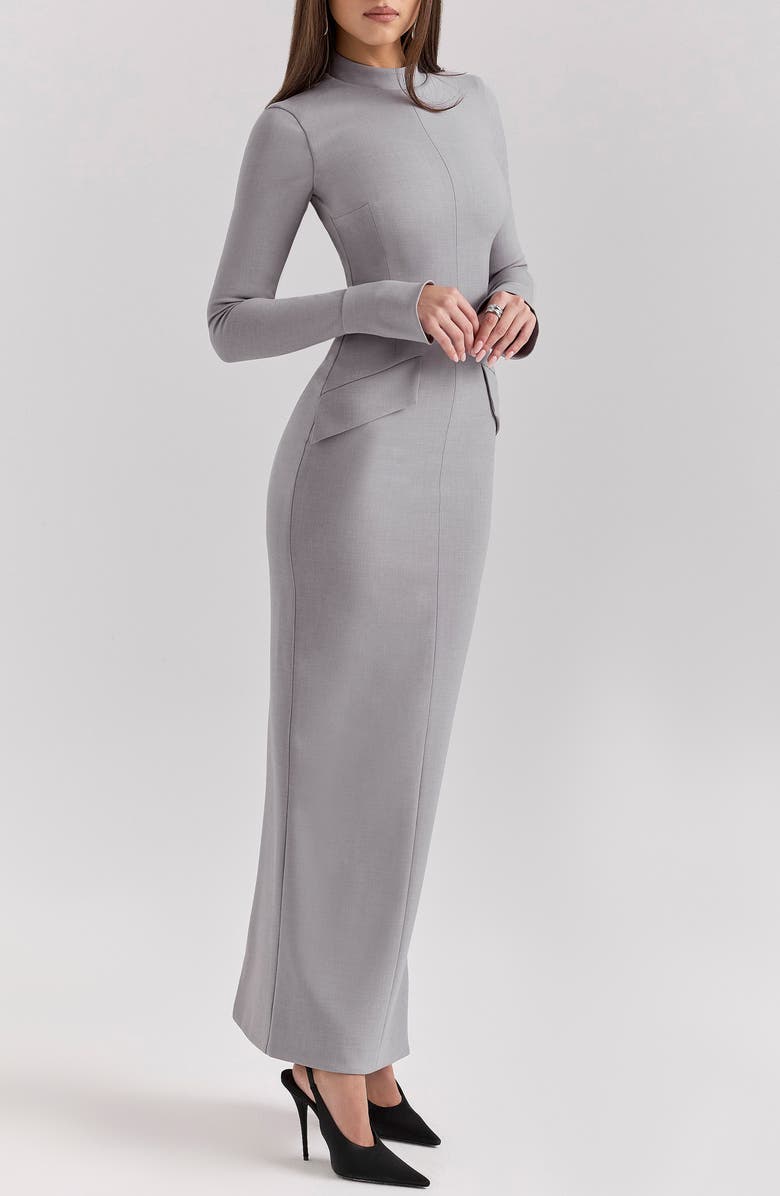 HOUSE OF CB Marie Louise Mock Neck Long Sleeve Maxi Dress, Alternate, color, Light Grey Melange