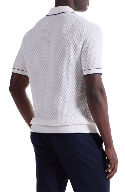 Bugatchi Johnny Collar Basket Stitch Cotton Blend Polo Sweater In White