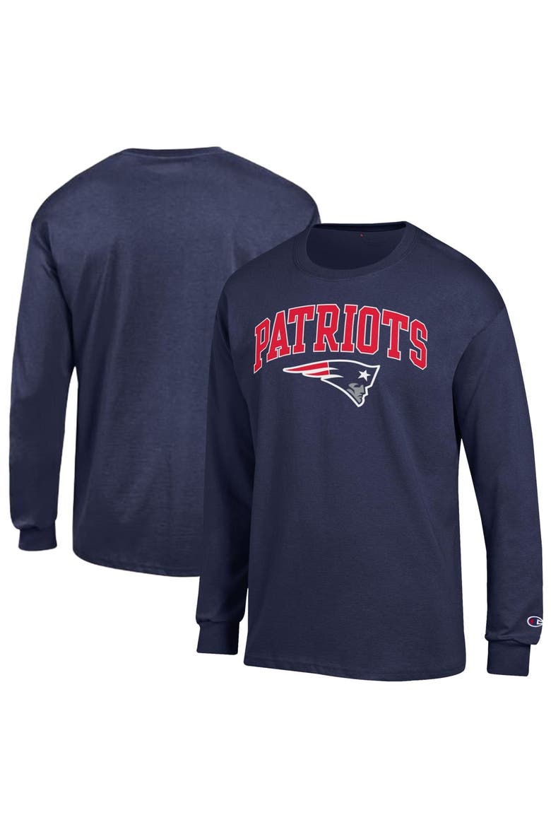 Men's Champion Navy New England Patriots Arch Over Logo Long Sleeve T-Shirt, Main, color, Navy