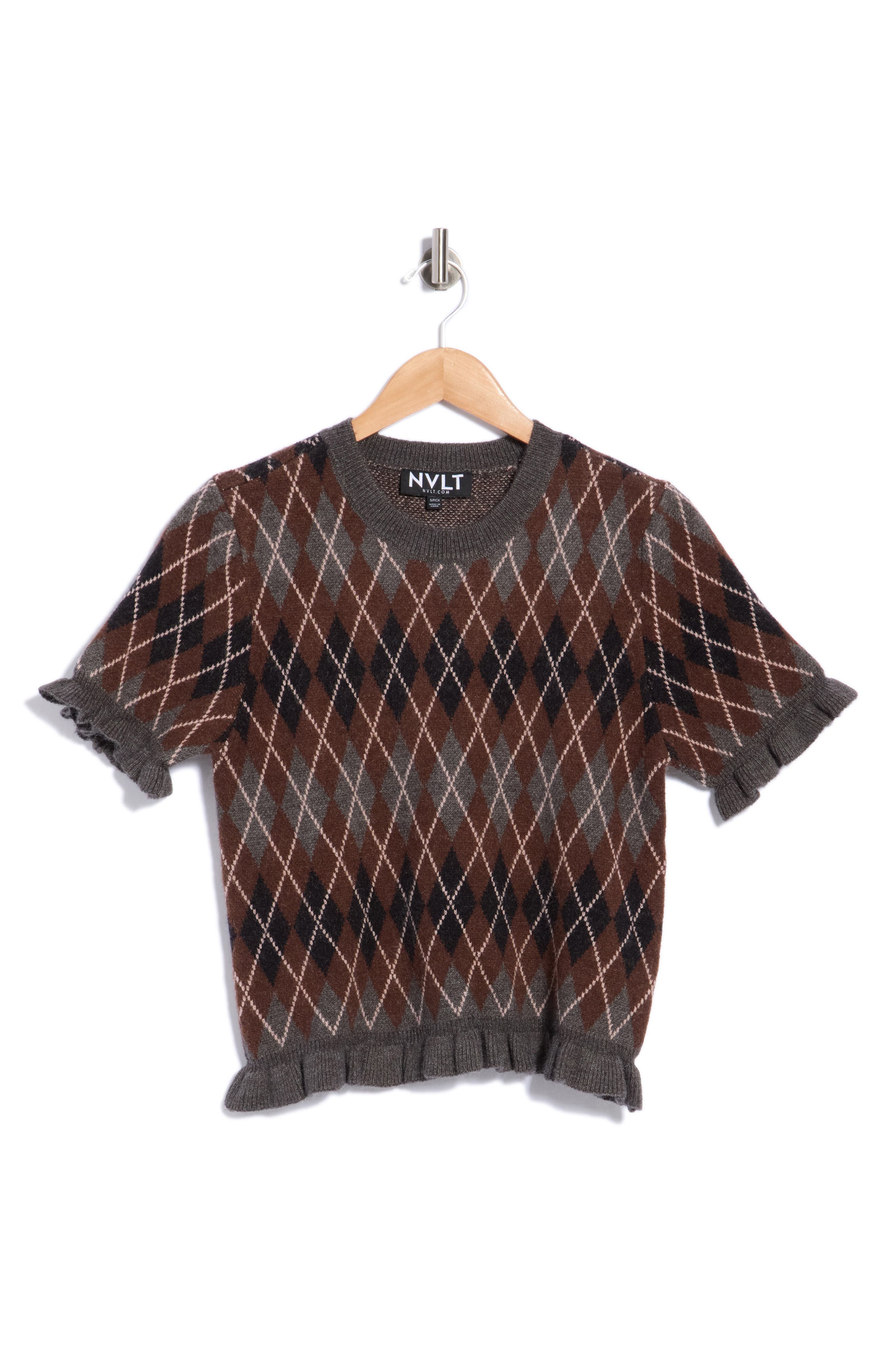 Ruffle Sleeve Argyle Sweater