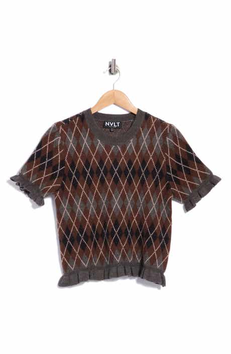 Ruffle Sleeve Argyle Sweater