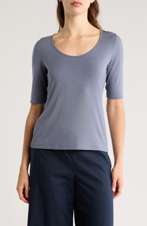 Scoop Neck Elbow Sleeve T-Shirt