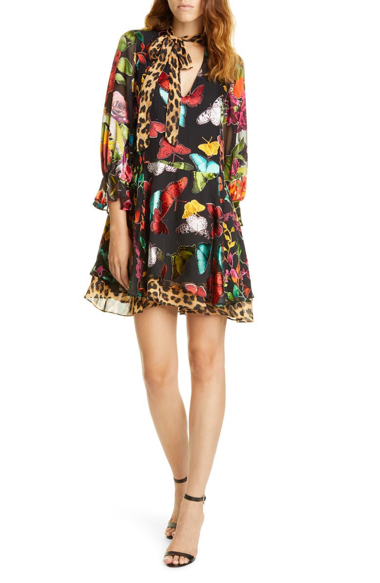 Alice + Olivia Moore Layered Butterfly Burnout Minidress, Main, color,